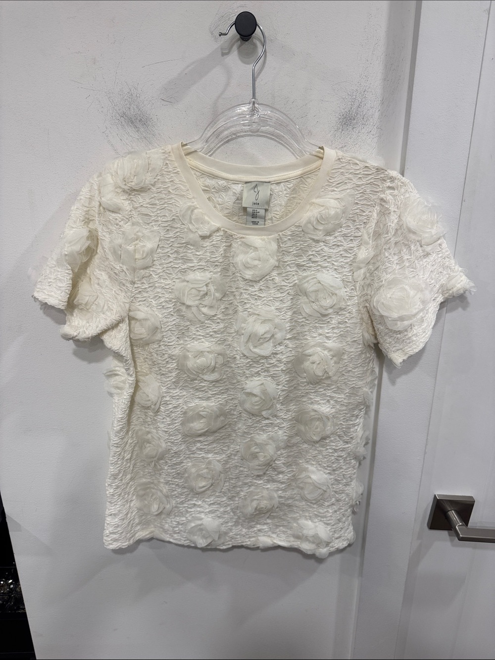 Joie Cream Short Sleeve Floral Appliqué Tee